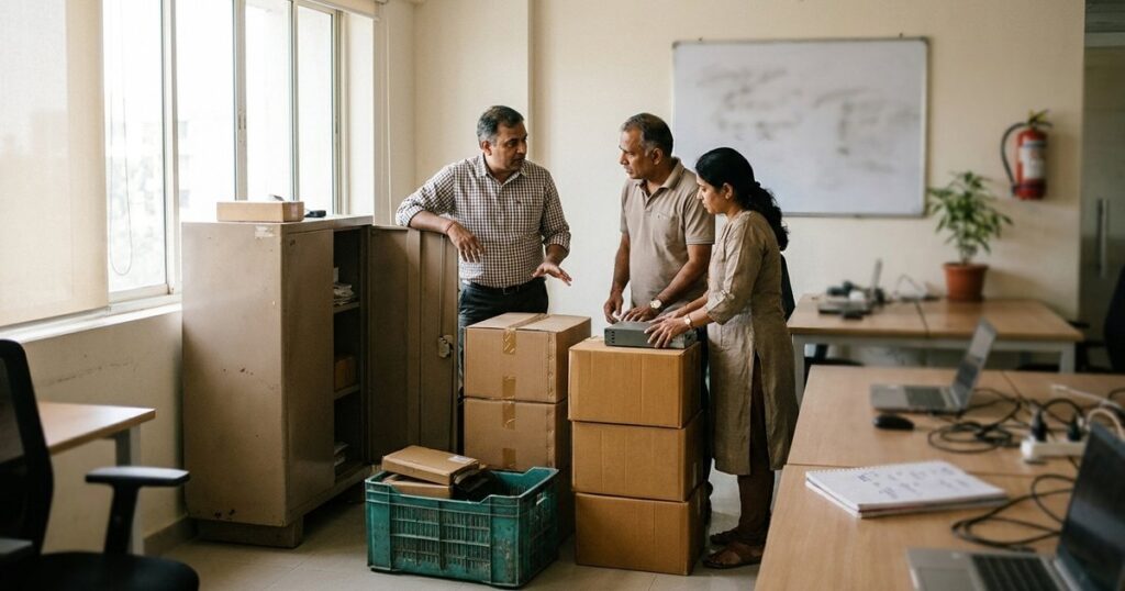 Indian startup founders prepare two operational routes during a daylight meeting about Plan B and business risks.